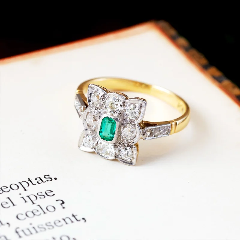 Matte band rings-Most Desired Vintage Emerald & Diamond Cluster Ring