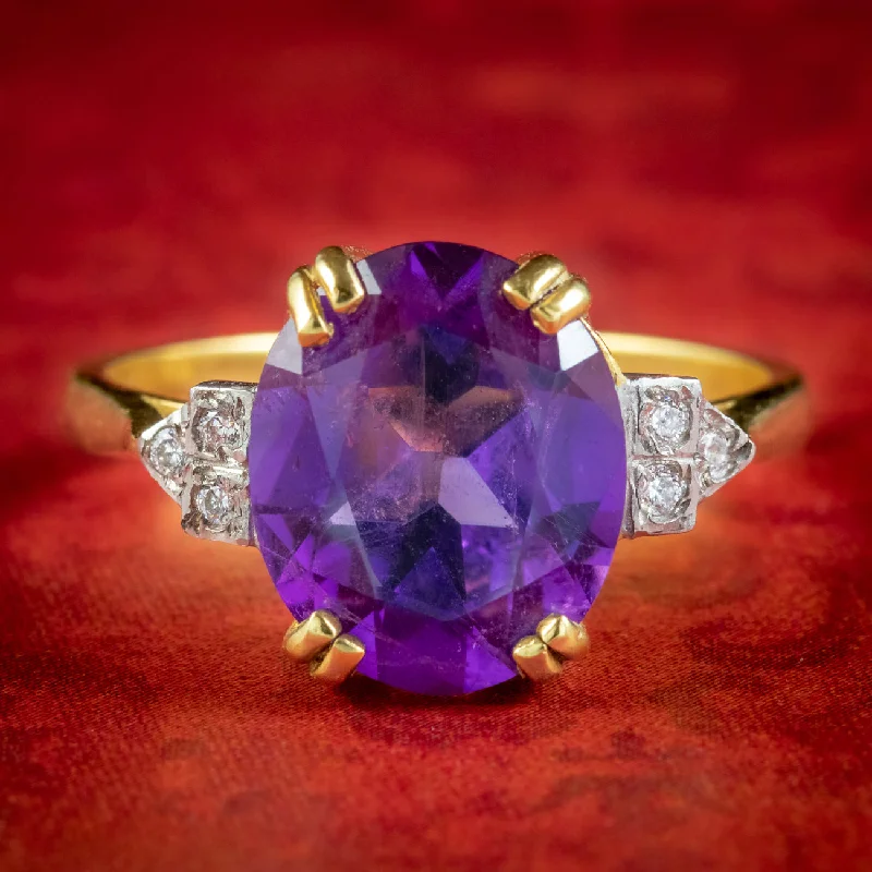 Multi-gem rings-Art Deco Style Amethyst Cz Cocktail Ring 5.2ct Amethyst