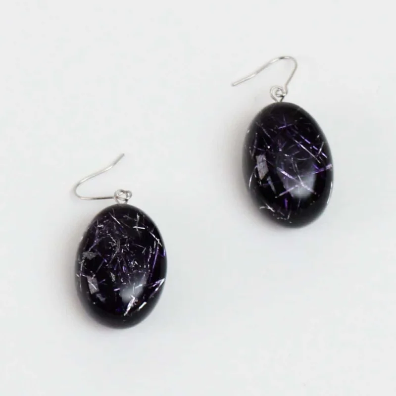 Cultured pearl earrings-Deep Purple Speckled Oval Thea Earring