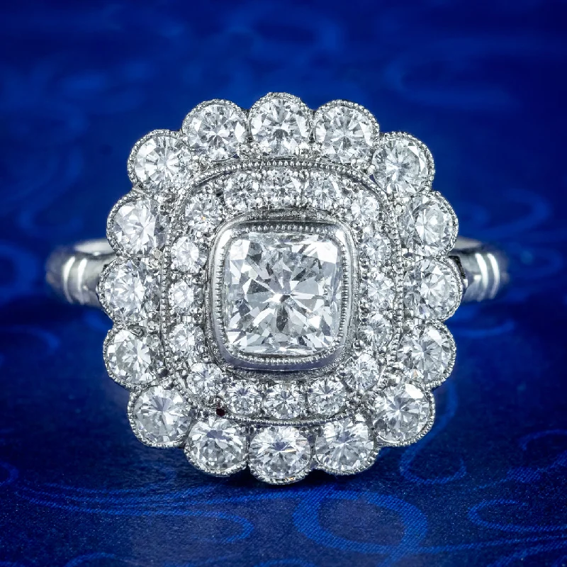 Full moon rings-Art Deco Style Diamond Cluster Ring 2.42ct Total