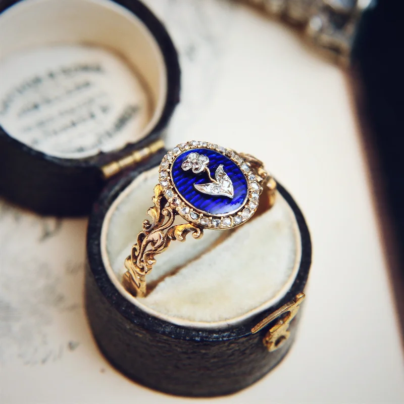 Polished bead rings-Sentimental Georgian Rose Cut Diamond & Enamel Ring