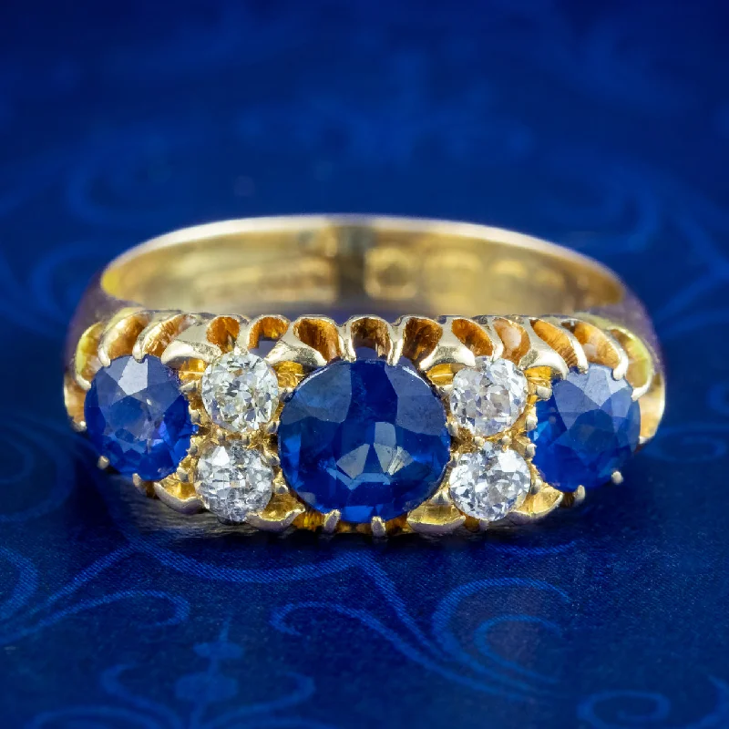 Small wing rings-Antique Edwardian Sapphire Diamond Ring 1.4ct Sapphire Dated 1904