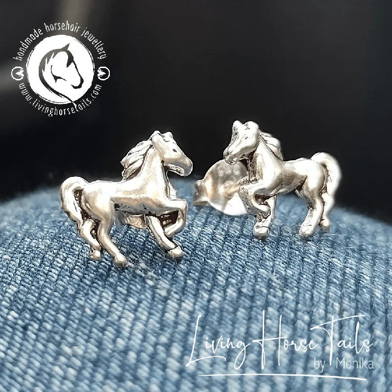 Bead braid earrings-Sterling Silver Horse Stud Earrings