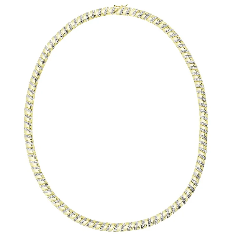 Finesque Sterling Silver or Gold Over Silver 1/4 ct TDW Diamond Stripe Necklace