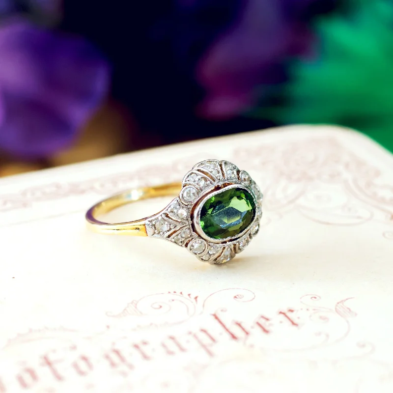 Subtle accent rings-Fine Vintage Green Tourmaline & Diamond Ring