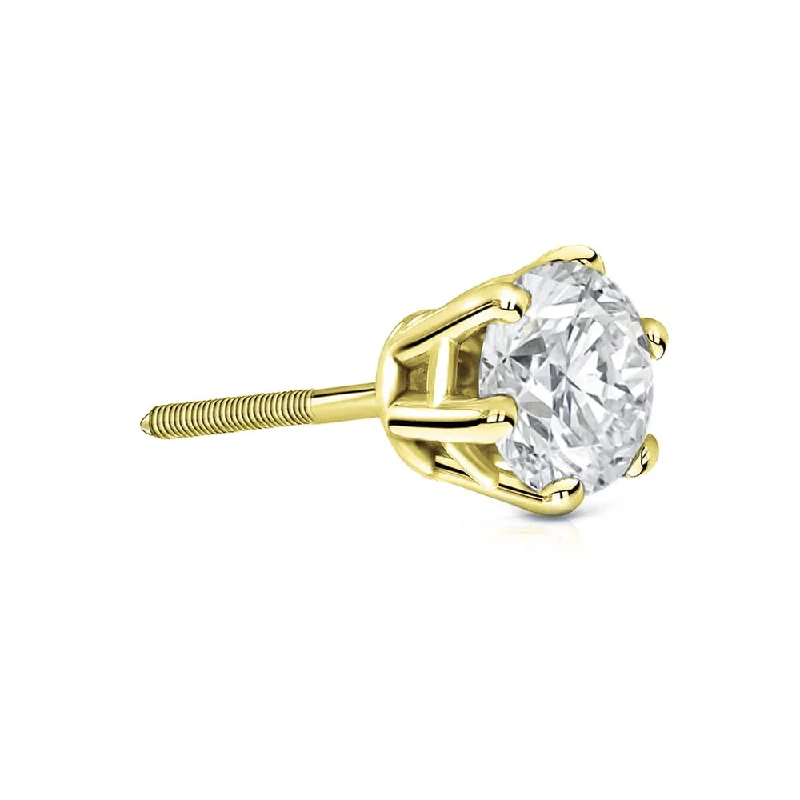 Light clay earrings-Auriya 14k Gold 3/4ct TDW Round 6-Prong SINGLE STUD (1) Diamond Earring