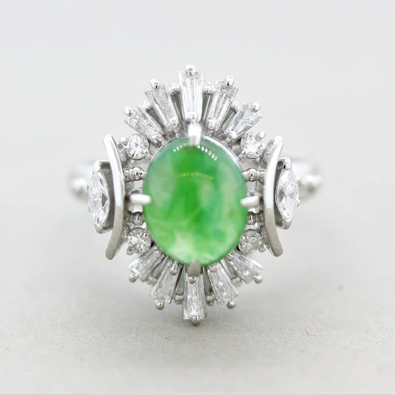 Polished silver rings-Jadeite Jade Diamond Platinum Ring