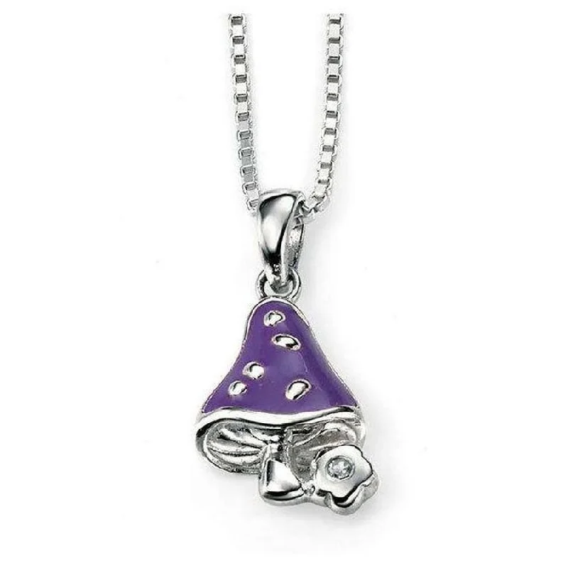 Full moon engagement rings-Silver Diamond Set Enamel Toadstool Pendant & Chain