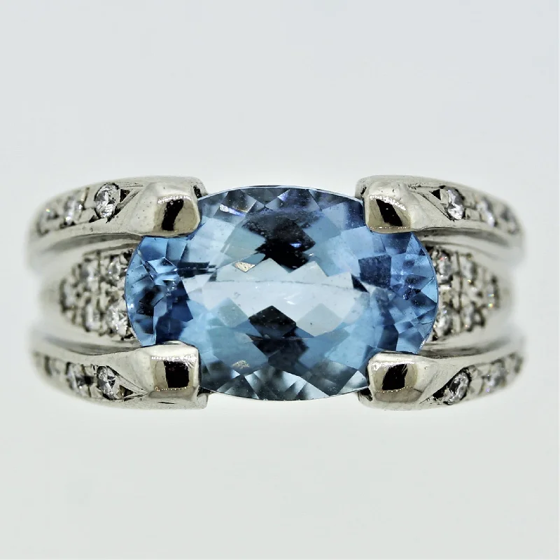 Sleek modern rings-Aquamarine Diamond Platinum Ring