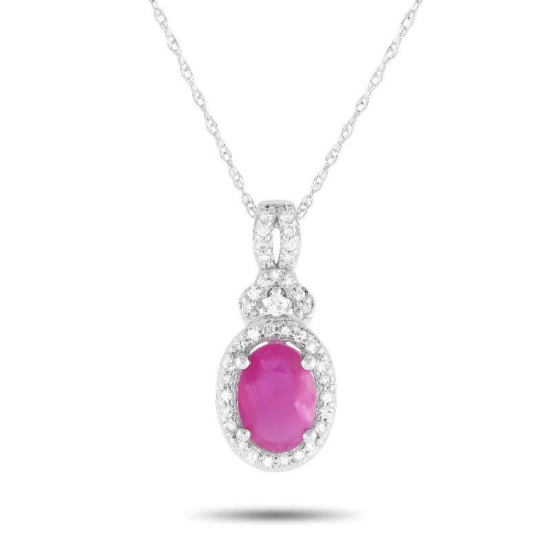 White Gold 0.15ct Diamond and Ruby Pendant Necklace PD4-15738WRU Length 18 Inch