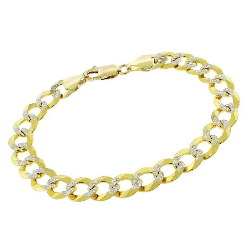 Authentic 14k Yellow Gold 9.5mm Solid Cuban Curb Link Diamond-Cut Two-Tone Pave Necklace Chain 8.5", 9", In Style Designz