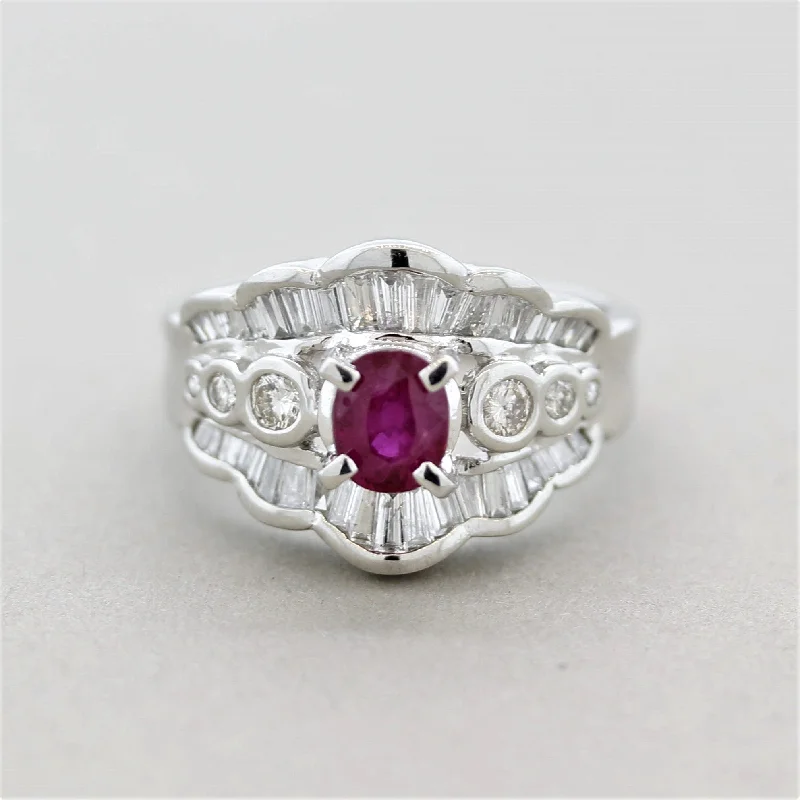 Etched name rings-Ruby Diamond Platinum Ring