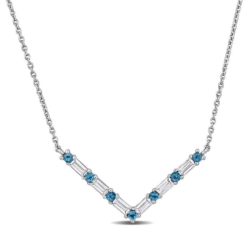 Miadora 1 1/2ct TGW London Blue Topaz White Topaz Necklace Sterling Silver