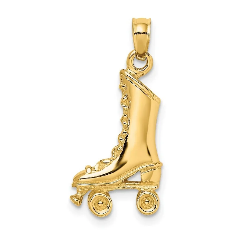 Curata 14k Yellow Gold 3 d Roller Skate High Polish Pendant Necklace