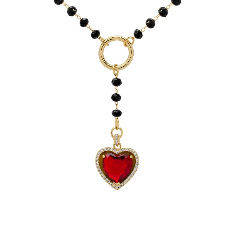 Victoria Townsend Gold Plated Black & Red Beaded Heart Y Necklace