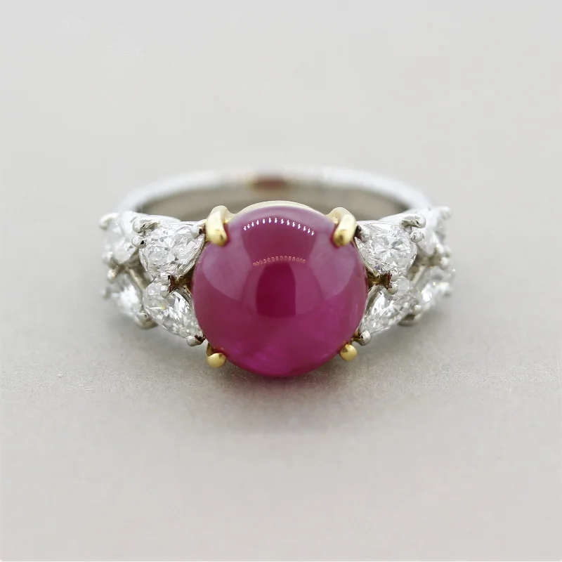 Secure clasp rings-Cabochon Ruby Diamond Gold & Platinum Ring