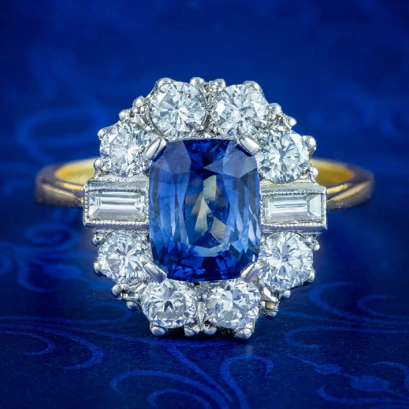 Solid gem rings-Art Deco Style Sapphire Diamond Cluster Ring 2ct Blue Sapphire