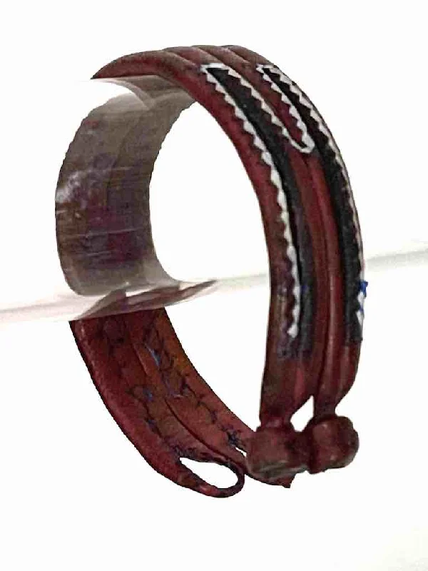 Petal carved bangles-Wide Red Leather Bracelet with white trim - 2 Versions