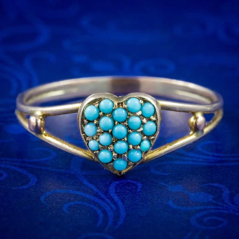 Plaited design rings-Antique Victorian Turquoise Heart Ring