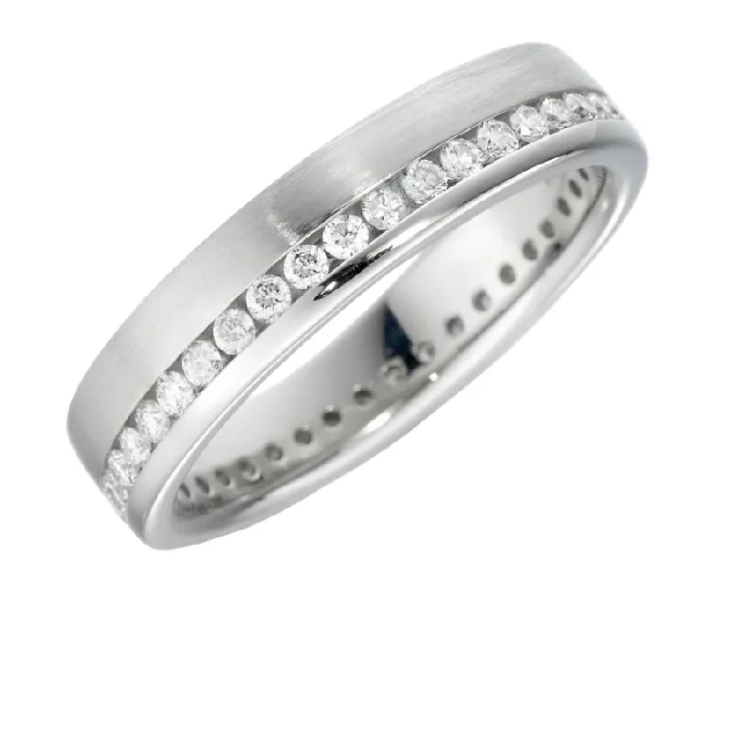 Small stack engagement rings-Platinum Offset Channel Set Round Brilliant Cut Diamond Full Eternity Band