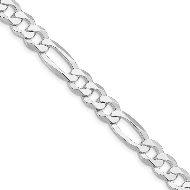 Curata 925 Sterling Silver Rhodium Plated 8.5mm Lightweight Flat Figaro Chain Necklace