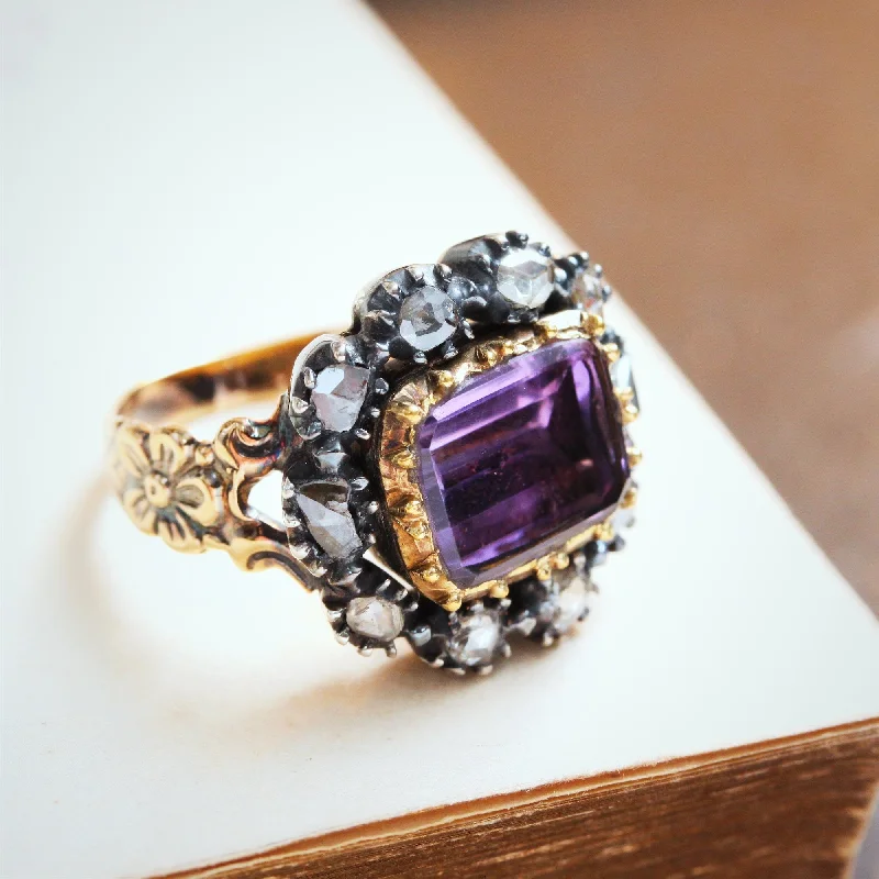 Beaded charm rings-Prized Rare Antique Georgian Rose Amethyst and Diamond Ring