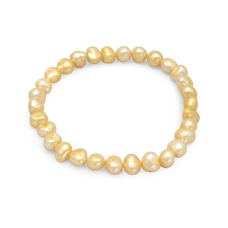 Silk wrap bangles-Yellow Cultured Freshwater Pearl Stretch Bracelet