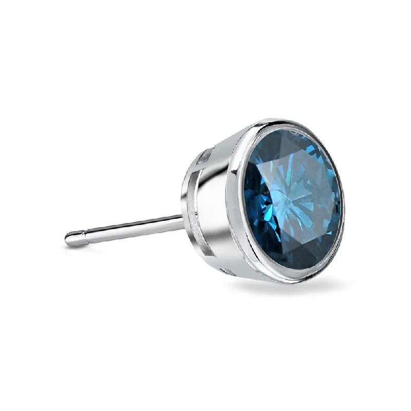 Surf theme earrings-Auriya 1/2ctw Bezel-Set Round Blue Diamond SINGLE (1) Stud Earring 14k Gold