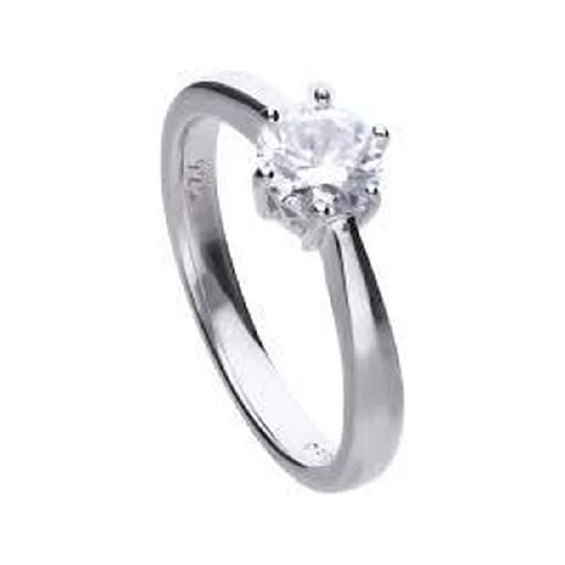 Carved name engagement rings-Silver Round Cubic Zirconia Solitaire Ring, size O