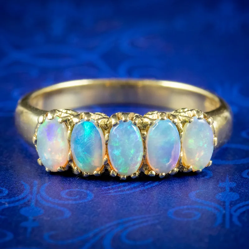 Fine pearl rings-Victorian Style Five Stone Opal Ring 1.25ct Of Opal