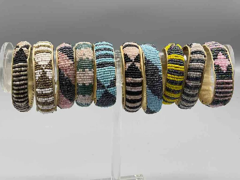 Linen thread bangles-Sparkling 2-Color Wide Beaded Leather Bracelet - Mali