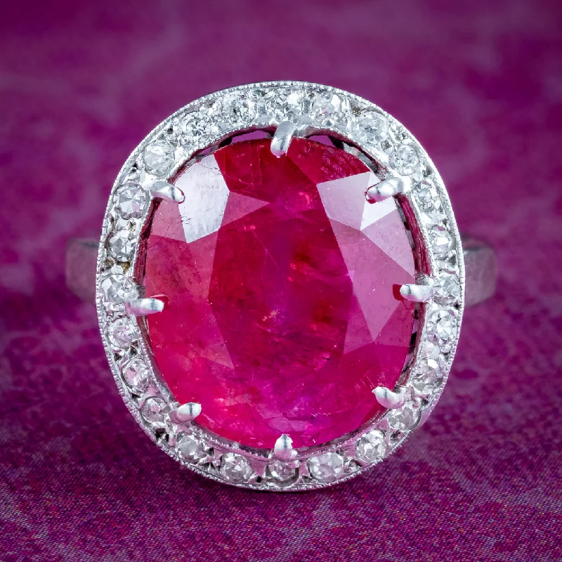 Patina bronze rings-Vintage French Ruby Diamond Cluster Ring 9.2ct Burmese Ruby With Cert