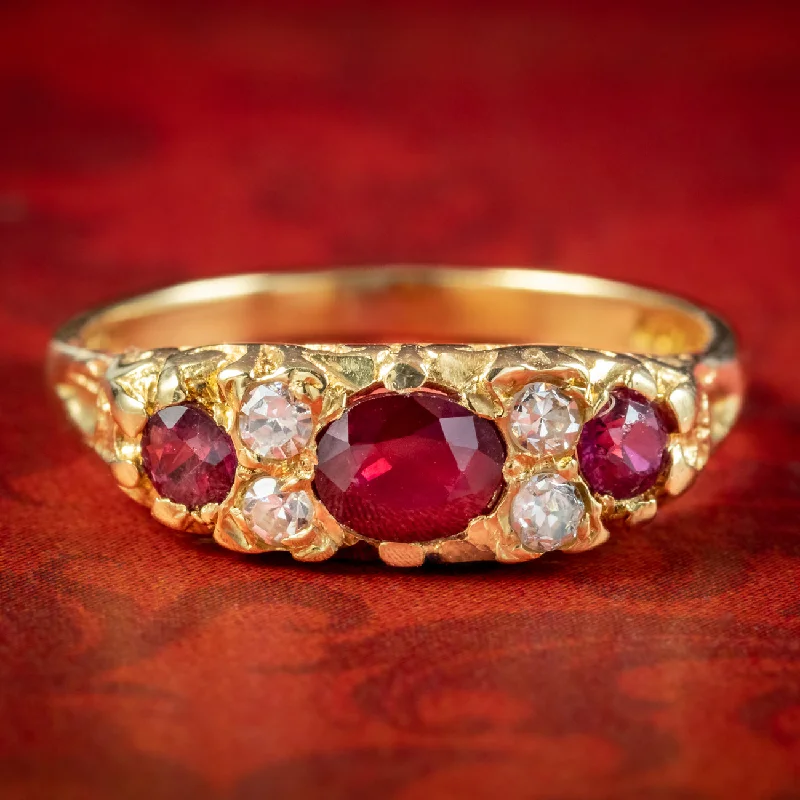 Frosted bead rings-Vintage Ruby Diamond Ring 0.50ct Of Ruby Dated 1975