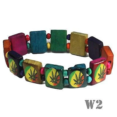 Drape-style bangles-Rasta Laquer Finish Ganja Leaf Bracelet Hippie Reggae Jamaica One Love Bob IRIE