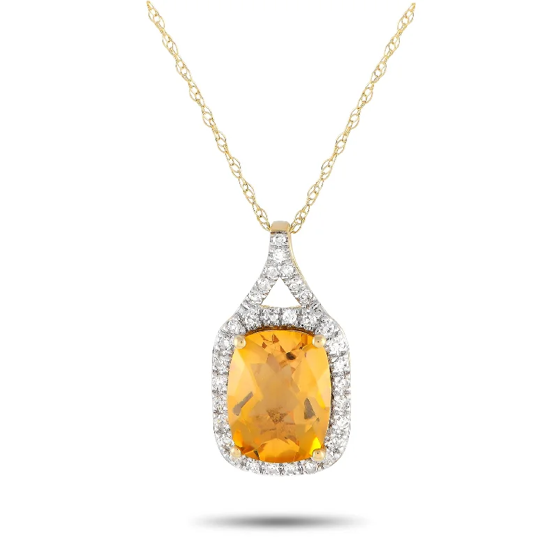 Yellow Gold 0.13ct Diamond and Citrine Pendant Necklace PD4_15472YCIT Length 18 Inch