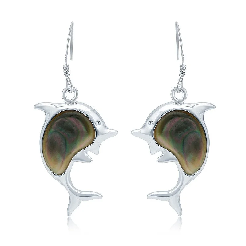 Layered gem earrings-Sterling Silver River Shell Dangling Fish Earring