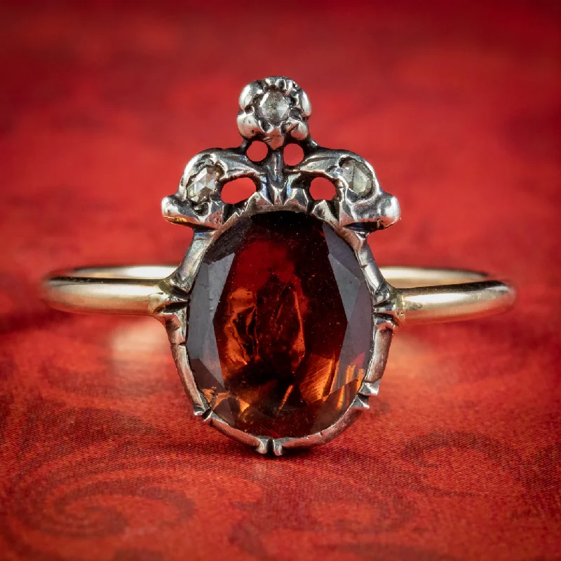 Sleek modern rings-Georgian Style Flat Cut Garnet Diamond Ring 2.5ct Garnet