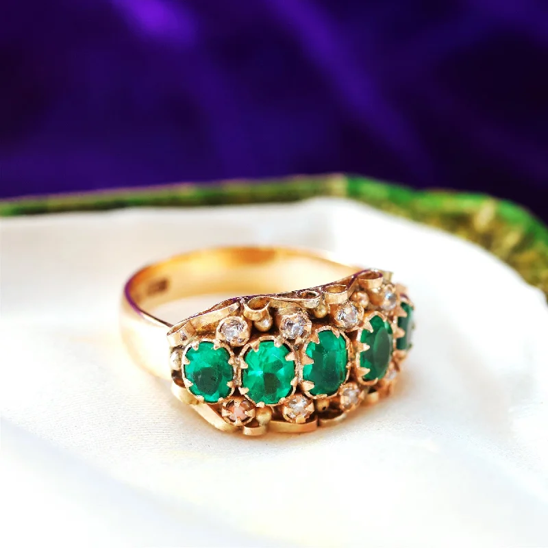 Fine thread rings-Verdant Hues Victorian Cannetille Gold Green Paste Ring