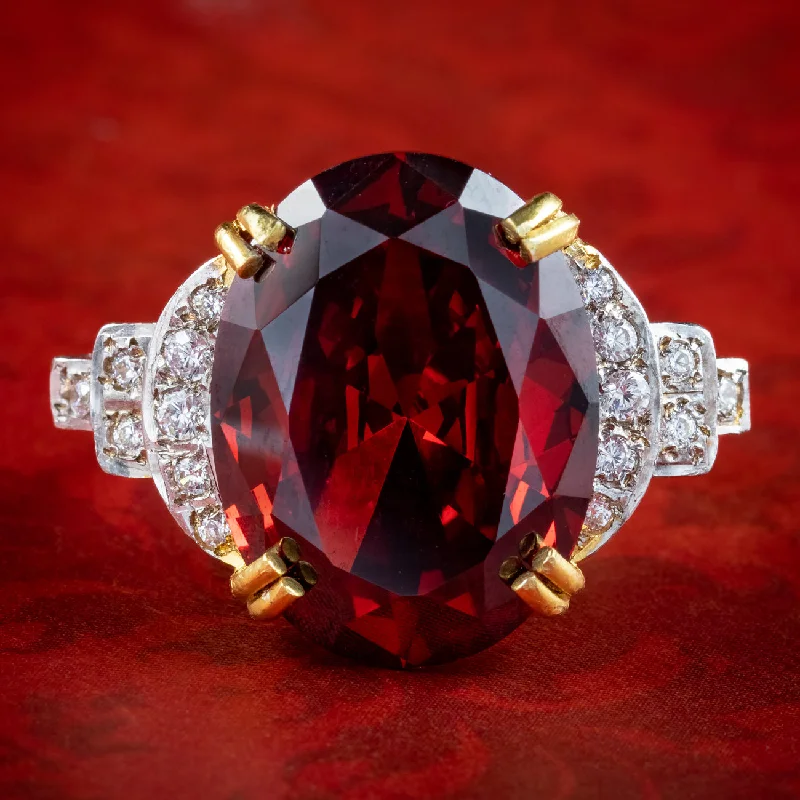 Bead trim rings-Art Deco Style Garnet Cz Cocktail Ring 15.5ct Garnet