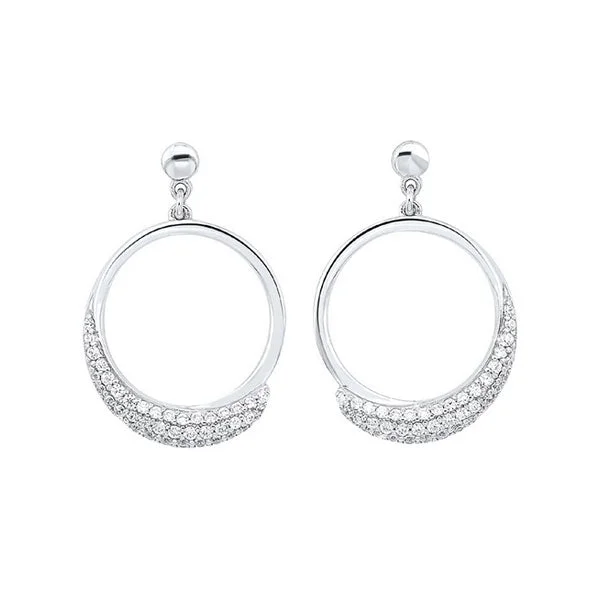 Silk bead earrings-SILVER CUBIC ZIRCONIA EARRING