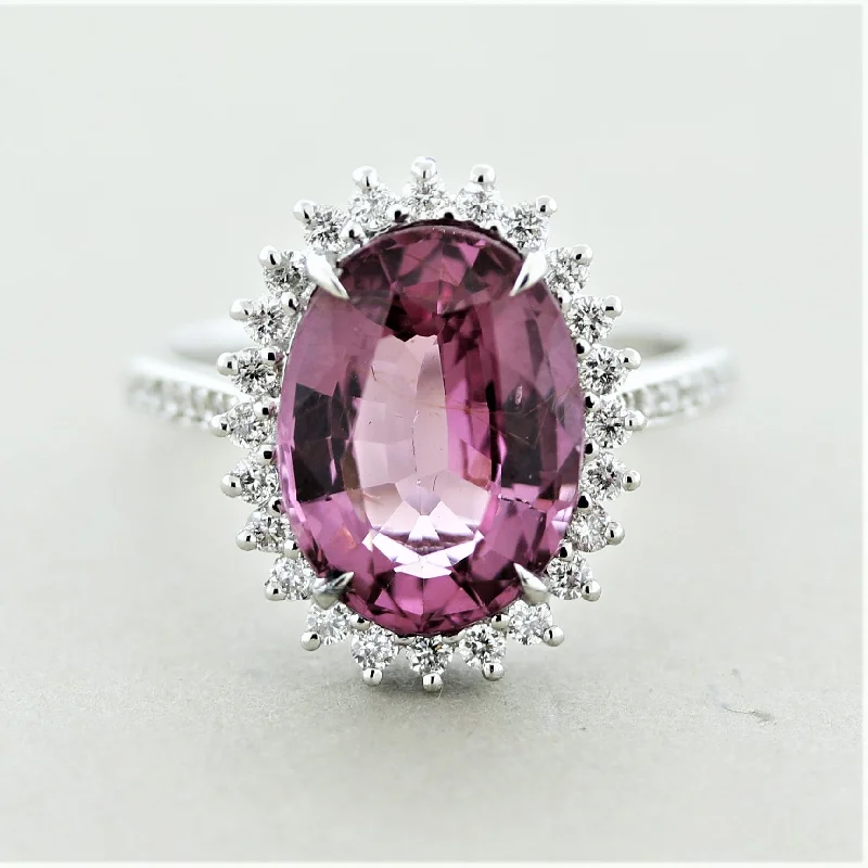 Tiny wing rings-Pink Spinel Diamond Halo Gold Ring