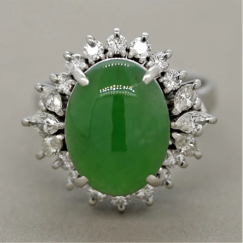 Bamboo style rings-Jadeite Jade Diamond Platinum Cocktail Ring