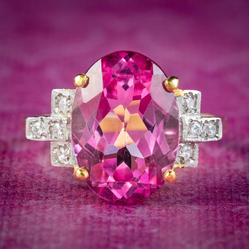 Dainty gold rings-Art Deco Style Pink Topaz Cz Cocktail Ring 6ct Topaz