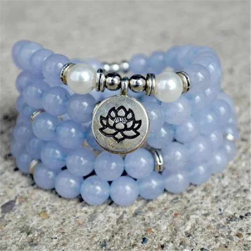 Sleek design bangles-Aquamarine Mala Necklace - Bead Bracelet