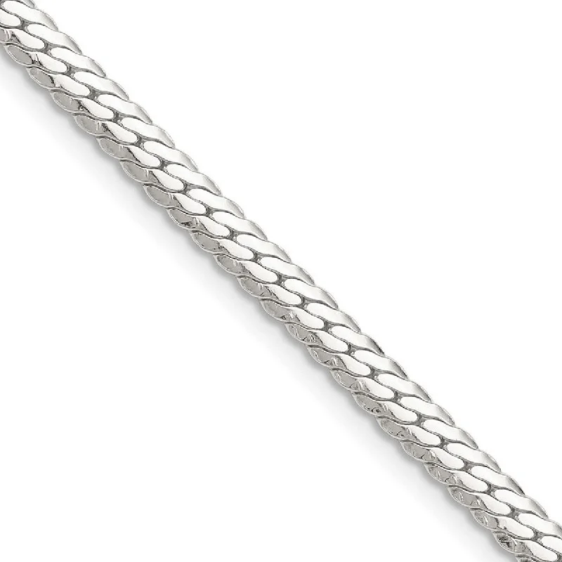 Curata 925 Sterling Silver 4.1mm Double Oval Flat Curb Chain Necklace for men