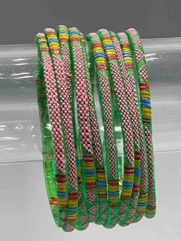 Wave motif bangles-Wide Finest Design Recycled Plastic Bracelet - Pink & Green