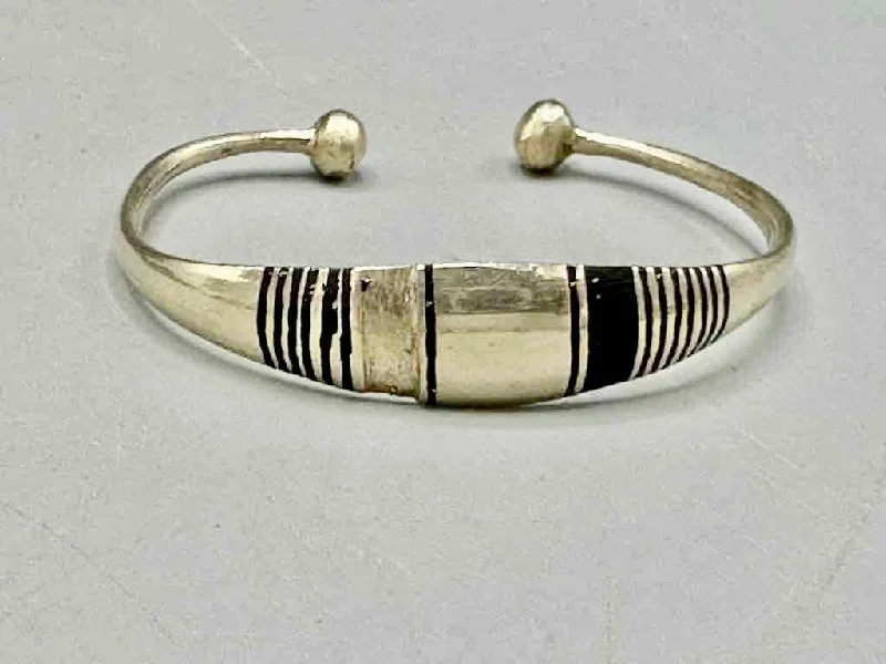 Worn clasp bangles-Small Wide Tuareg Coin Silver Inlaid Bracelet - Imperfect