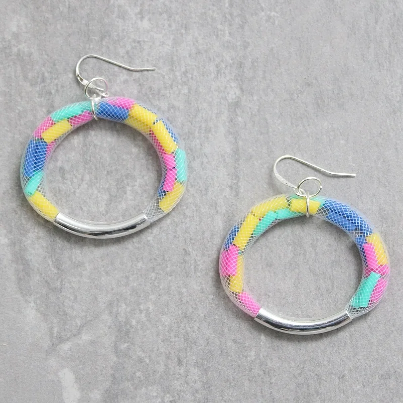 Cool wood earrings-White Mesh and Confetti Statement Earring