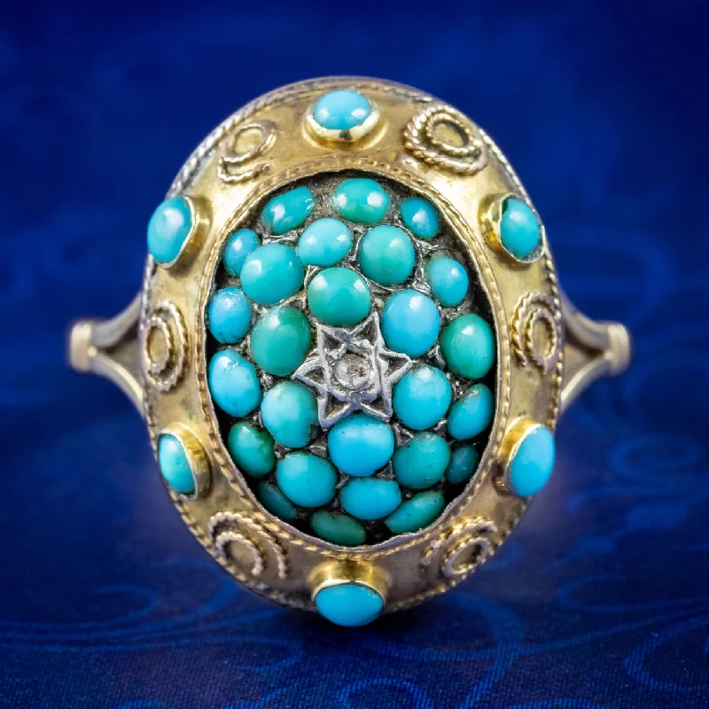 Lily rings-Antique Victorian Turquoise Diamond Etruscan Ring