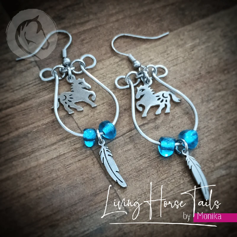 Satin gloss earrings-Beaded looped horse earrings